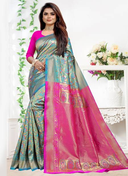 1001 Santraj New Exclusive Wear Designer Banarsi Silk Saree Collection 1001 Santraj-Firozi